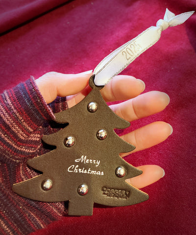 Leather Tree Ornament (Merry Christmas)
