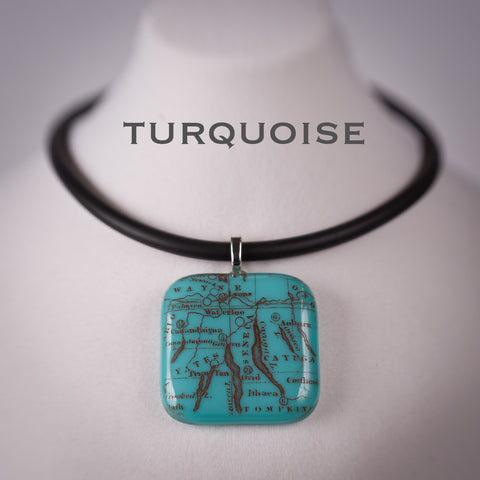 Copperesque ~ Turquoise Finger Lakes Map pendant
