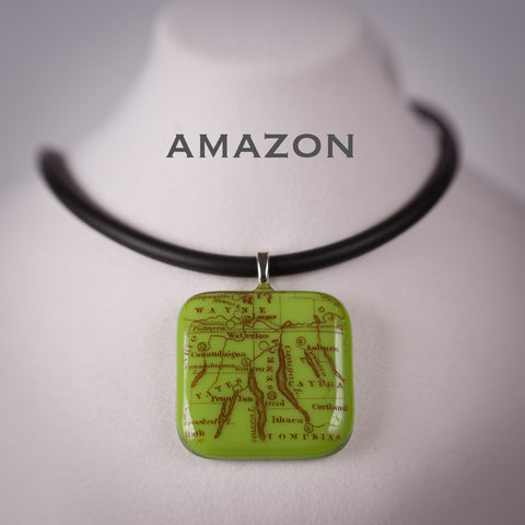 Copperesque ~ Amazon Green Finger Lakes Map pendant