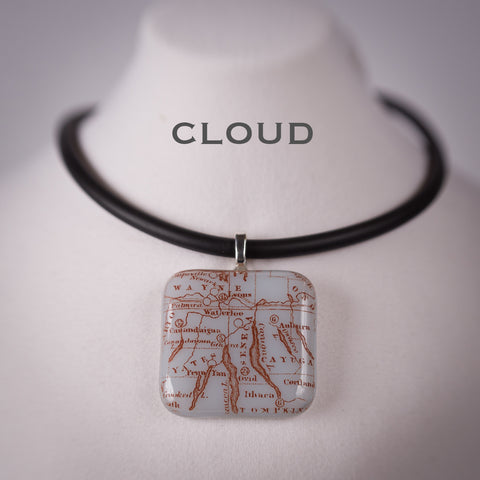 Copperesque ~ Cloud Blue Finger Lakes Map pendant