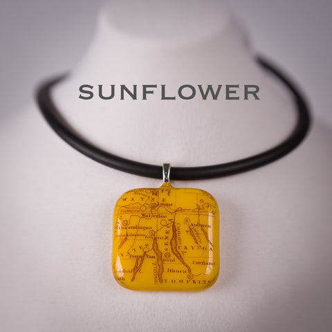 Copperesque ~ Sunflower Finger Lakes Map pendant