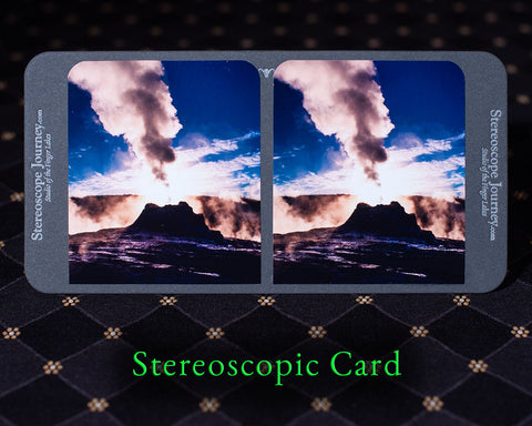Castle Geyser at sunrise stereocard