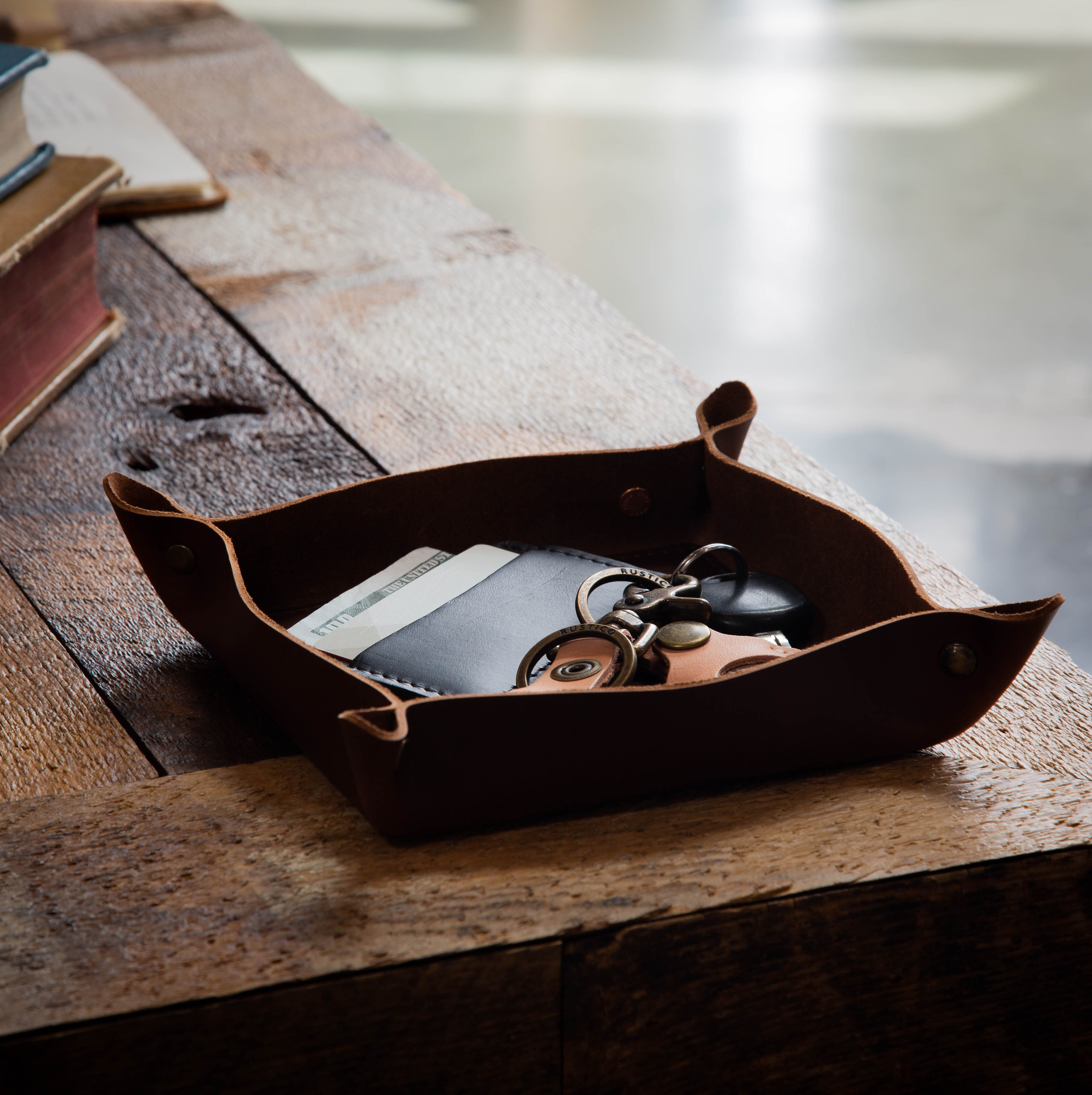 Small Brown Leather Valet Tray  Personalised Leather Coin & Key